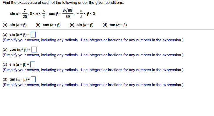Solved Find the exact value of each of the following under | Chegg.com