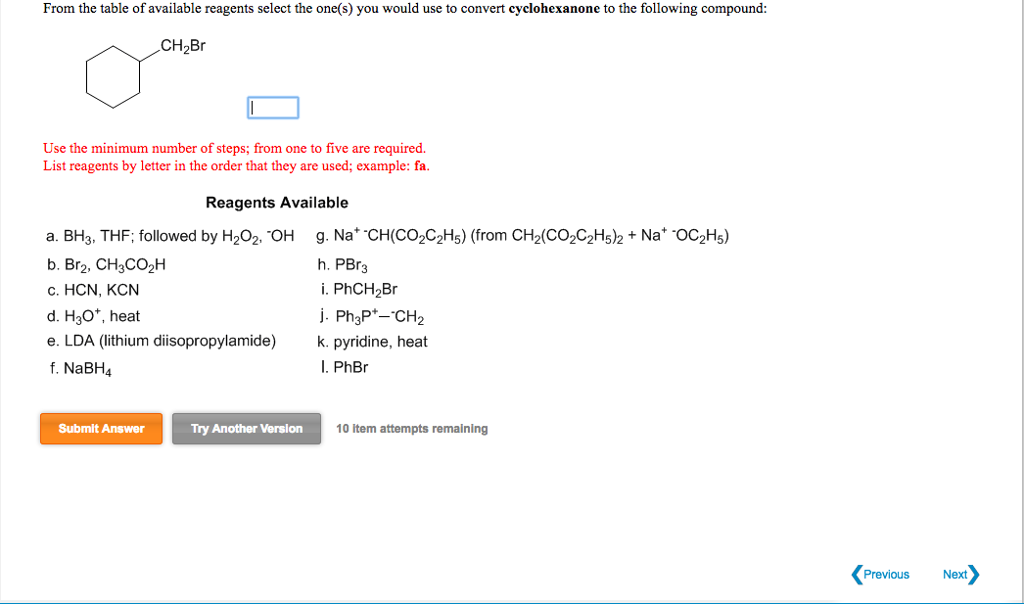 From The Table Of Available Reagents Select The Chegg