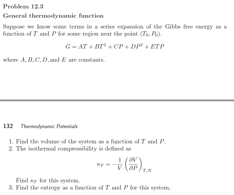 Solved Problem 12.3 General Thermodynamic Function Suppose | Chegg.com