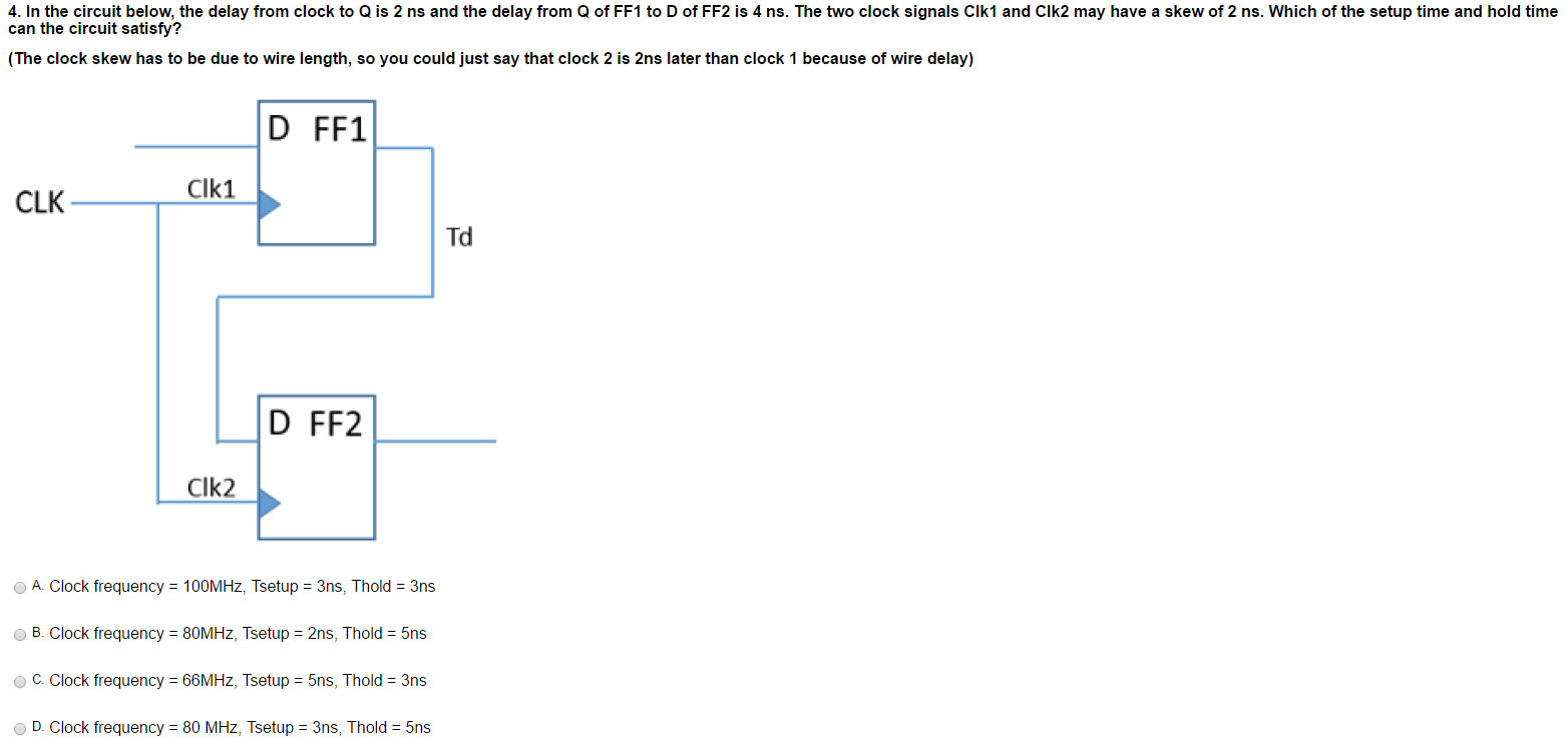 Solved In the circuit below, the delay from clock to Q is 2