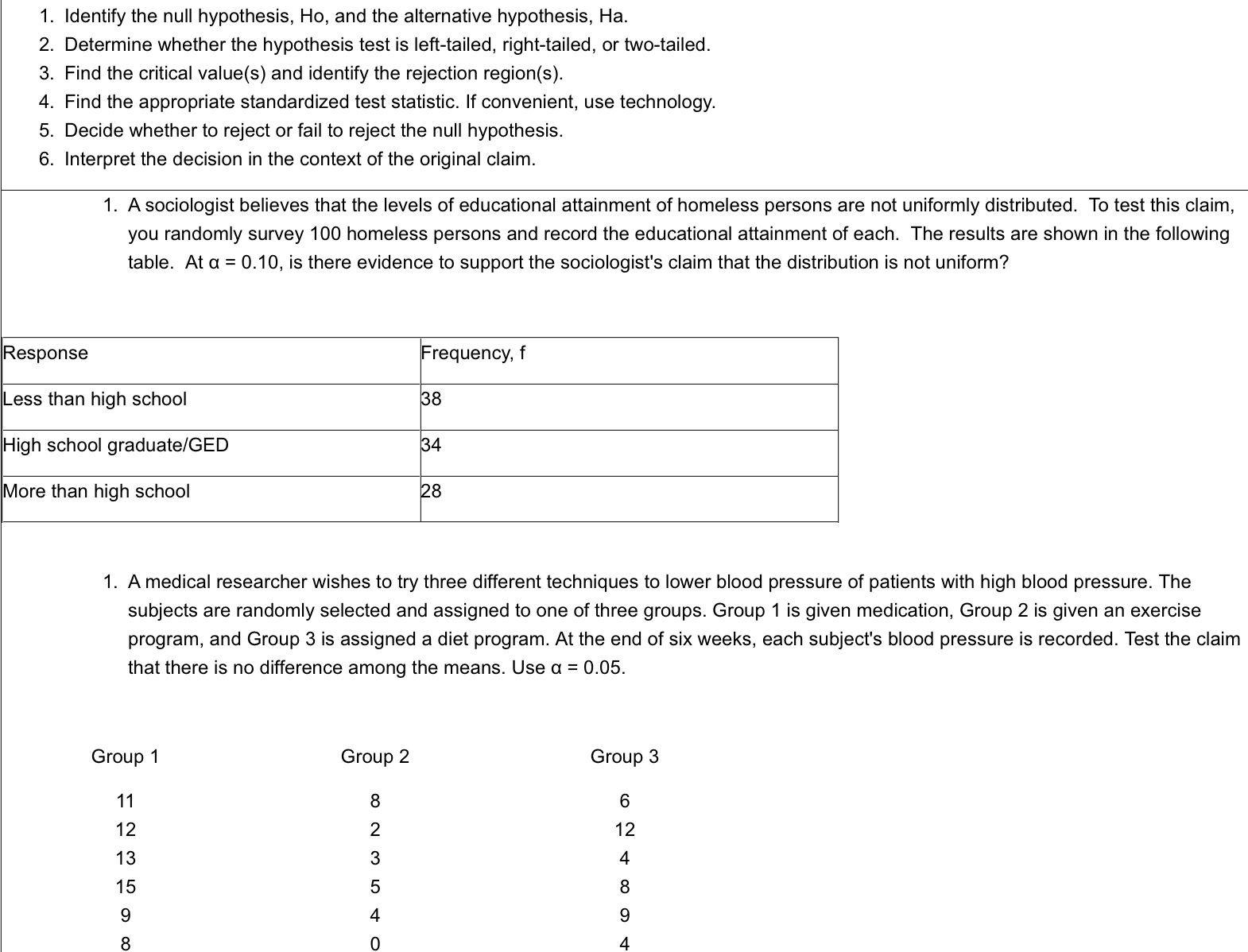 Solved Identify The Null Hypothesis, Ho, And The Alternative | Chegg.com