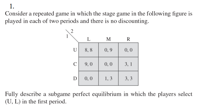 Solved 1. Consider a repeated game in which the stage game | Chegg.com
