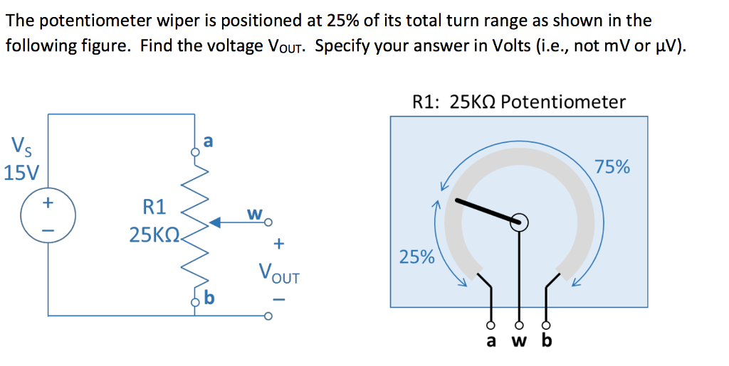 Solved The potentiometer wiper is positioned at 25 of its