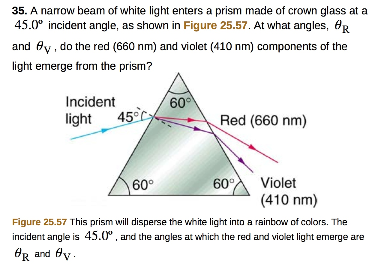 solved-35-a-narrow-beam-of-white-light-enters-a-prism-made-chegg