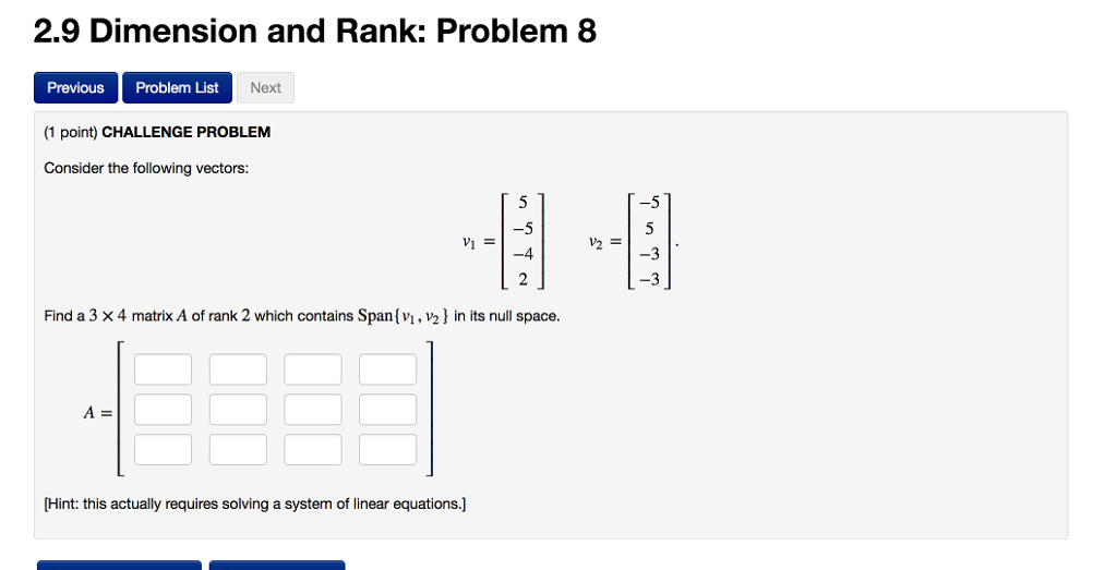 Solved 2.9 Dimension and Rank: Problem 8 Previous Problem | Chegg.com