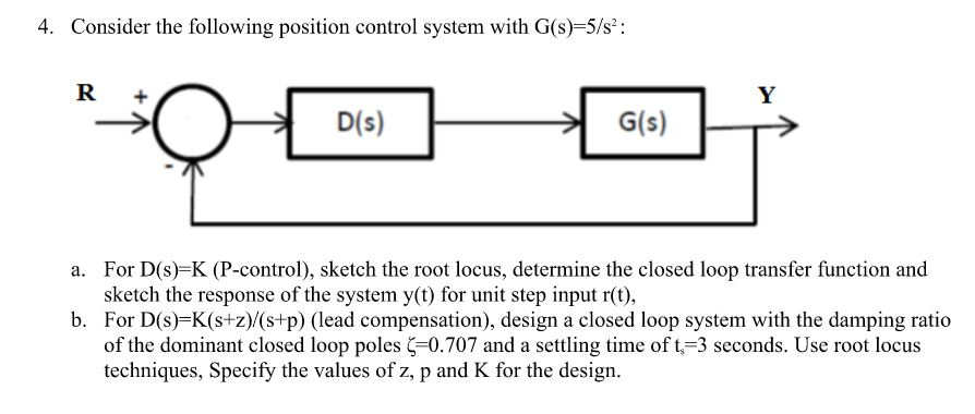 Solved 4. Consider the following position control system | Chegg.com