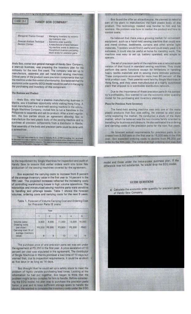 Solved CASE 121 HANDY SEW COMPANY Soo found the offer an