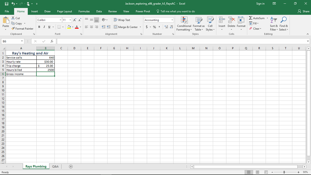 Solved A 5 Jackson exploring e06 grader h3_RaysAC Excel | Chegg.com