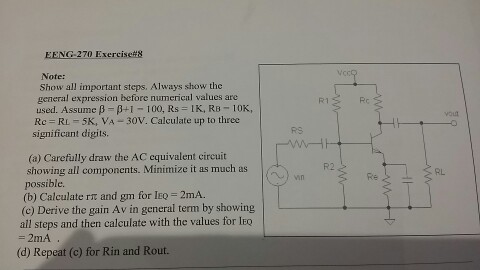 Solved Carefully draw the AC equivalent circuit showing all | Chegg.com