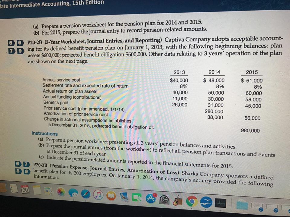(a) Prepare A Pension Worksheet For The Pension Pl... | Chegg.com