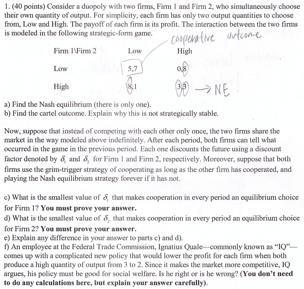 Solved Consider A Duopoly With Two Firms Firm 1 And Firm 2 6317