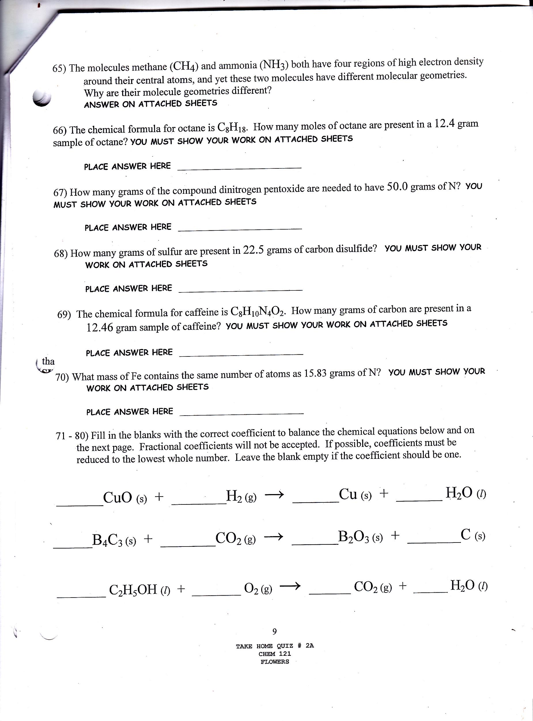 Solved 65) The molecules methane (CHO and ammonia (NH3) both | Chegg.com