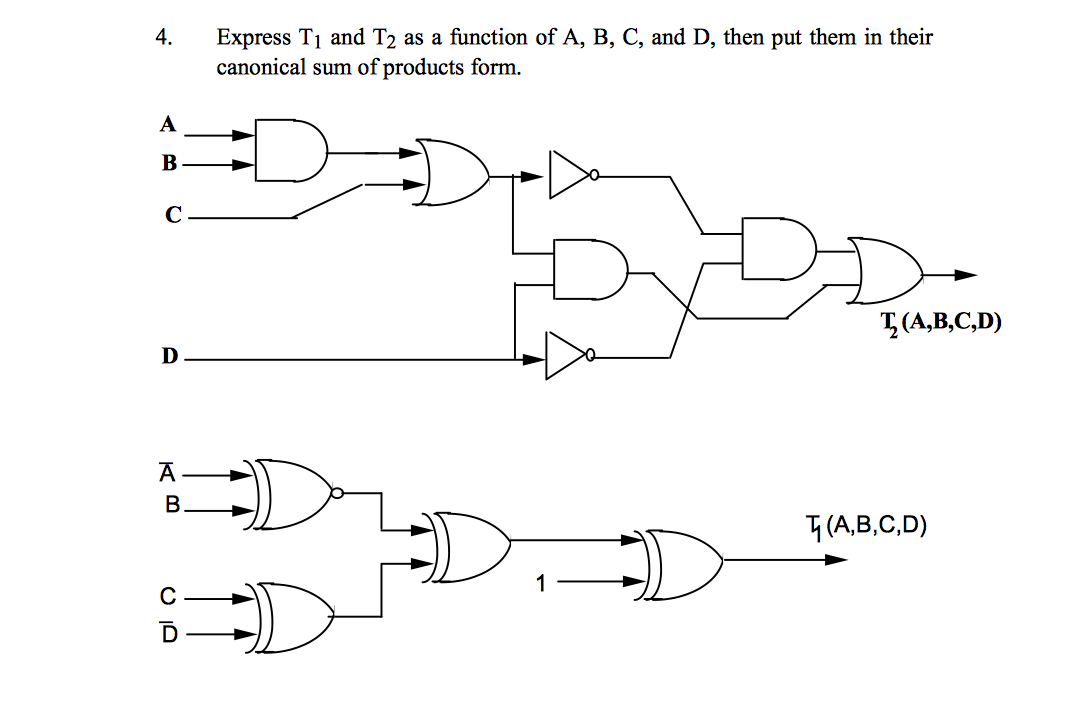 Solved 4. Express T1 and T2 as a function of A, B, C, and D, | Chegg.com