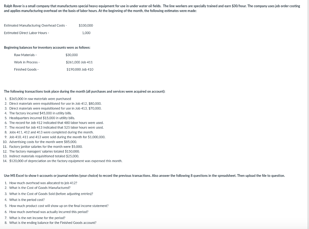 Ralph Rover is a small company that manufactures | Chegg.com