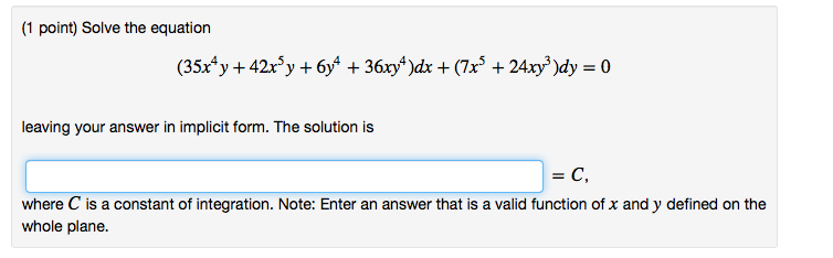 Solved (1 point) Solve the equation leaving your answer in | Chegg.com