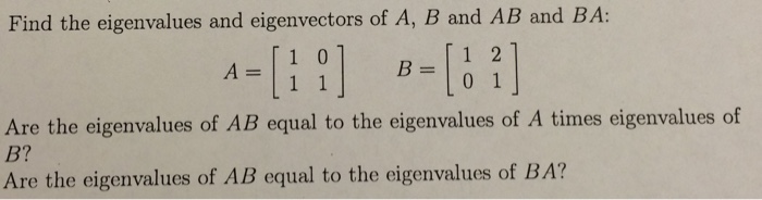 Solved Find The Eigenvalues And Eigenvectors Of A,B And AB | Chegg.com