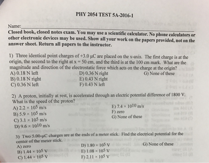 Solved Closed book, closed notes exam. You may use a | Chegg.com