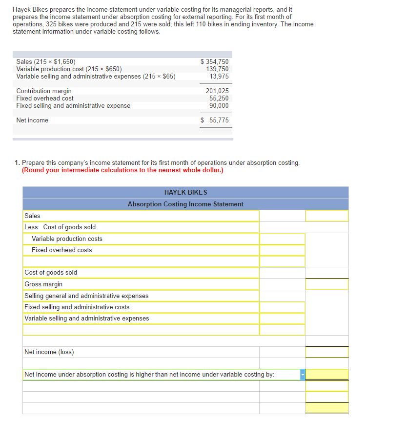 Solved Hayek Bikes prepares the income statement under | Chegg.com