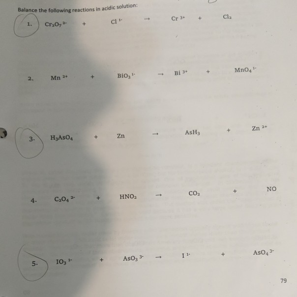 Solved Balance the following reactions in acidic solution Cr | Chegg.com