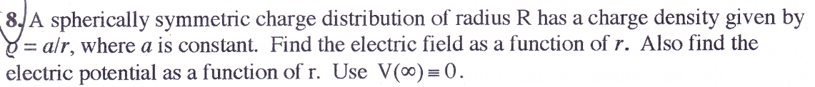 Solved A spherically symmetric charge distribution of radius | Chegg.com