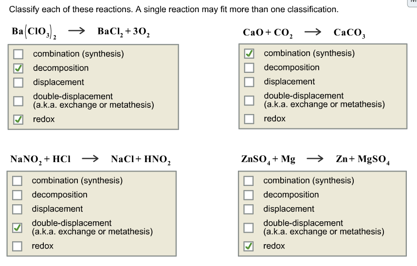 Solved Classify each of these reactions. A single reaction