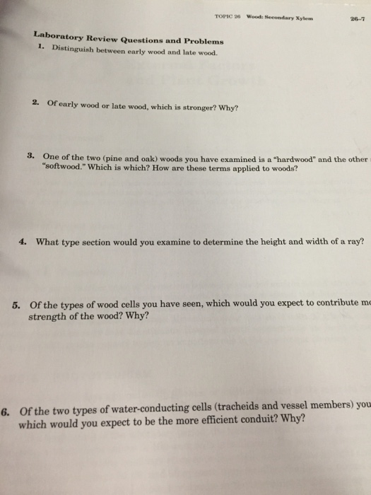Solved Distinguish between early wood and late wood. 2. Of