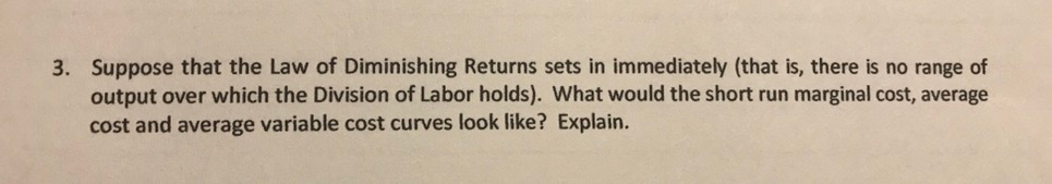 Solved Suppose that the Law of Diminishing Returns sets in | Chegg.com