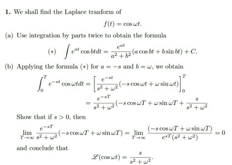 Solved We shall find the Laplace transform of f(t) = co | Chegg.com