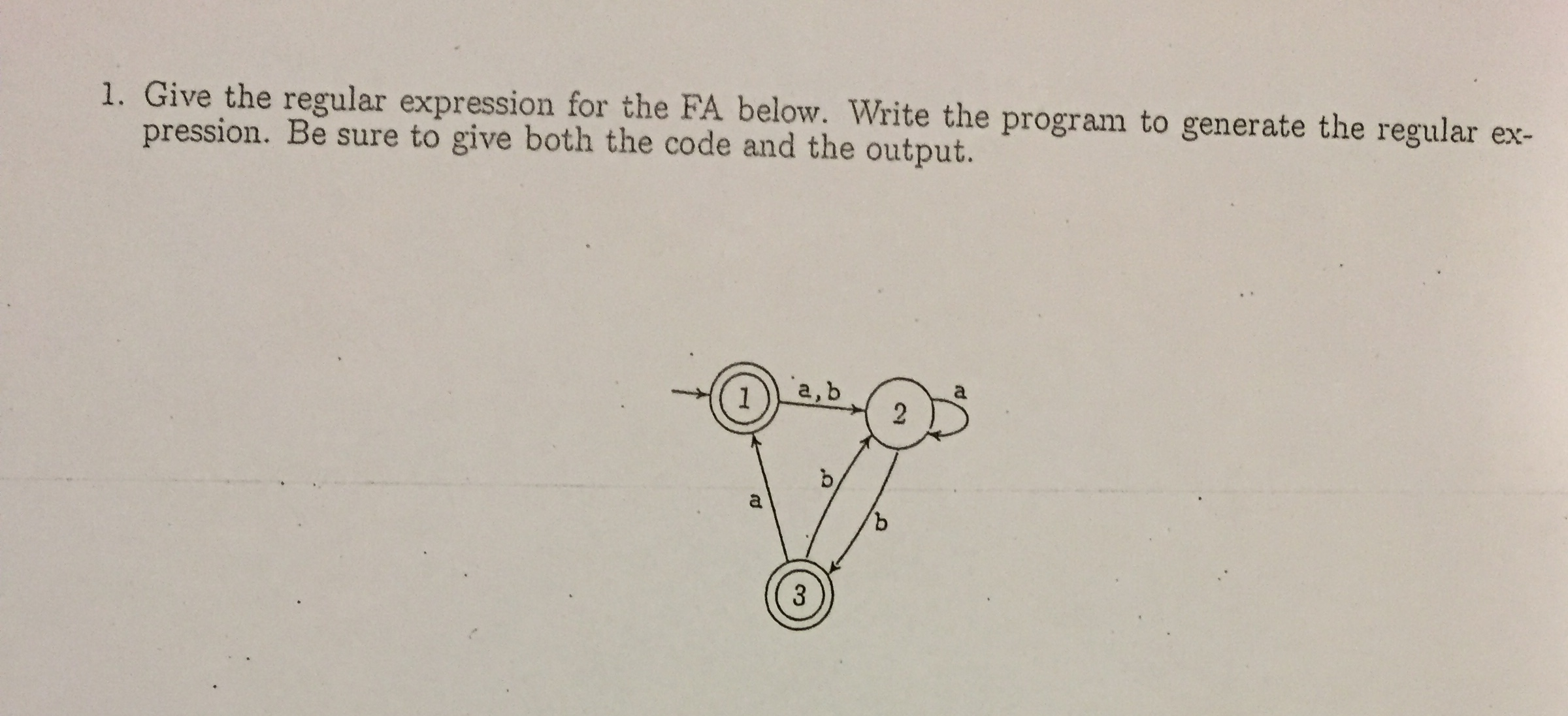 Solved 1. Give The Regular Expression For The FA Below. | Chegg.com