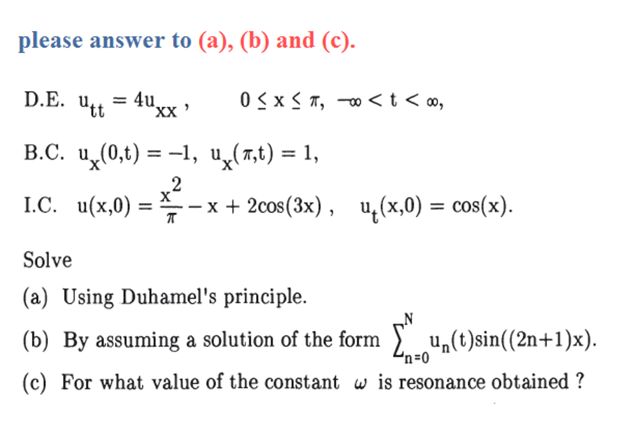 D.E. u_tt = 4u_xx 0 lessthan or equal to x lessthan