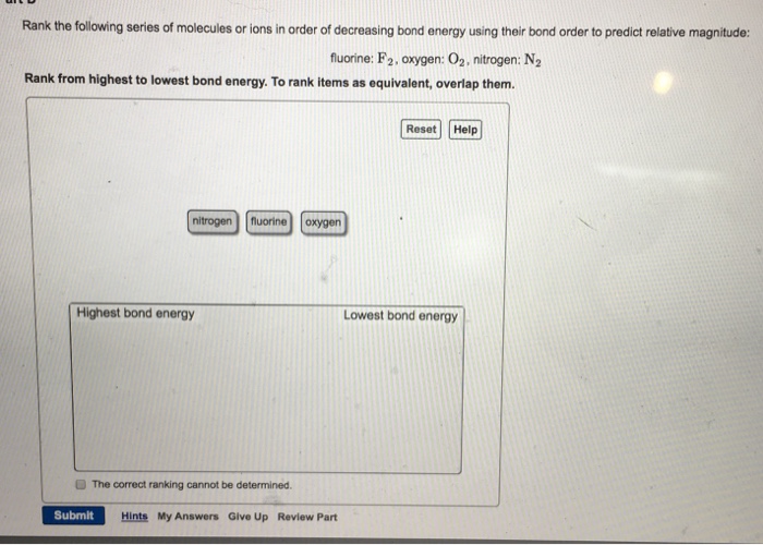 Solved Rank the following series of molecules or ions in | Chegg.com