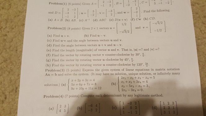 linear algebra homework problems