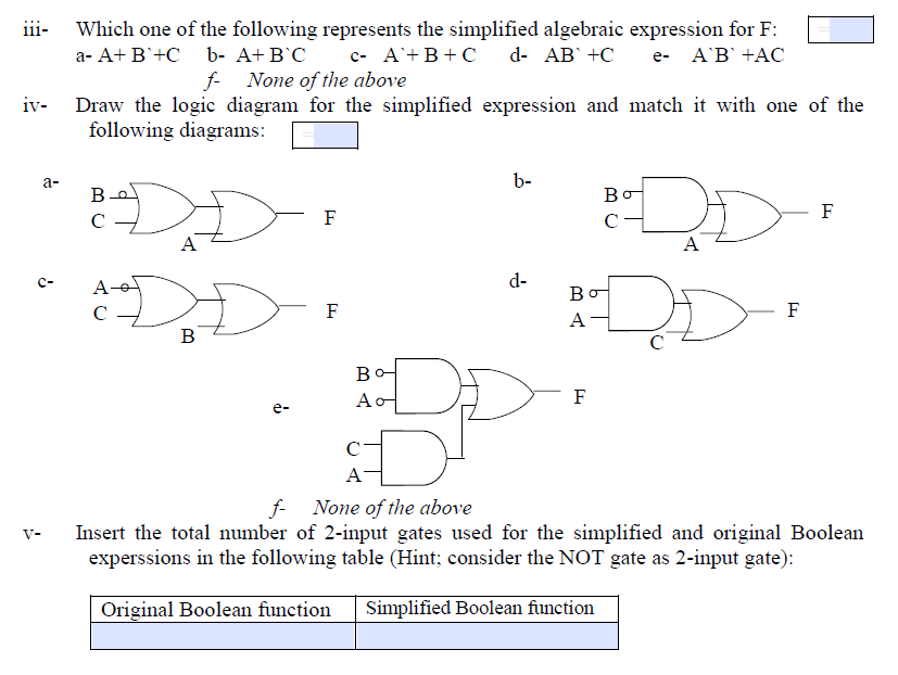 Solved 3- Given the Boolean function F= [(A+BtA.BC) (A + B + | Chegg.com