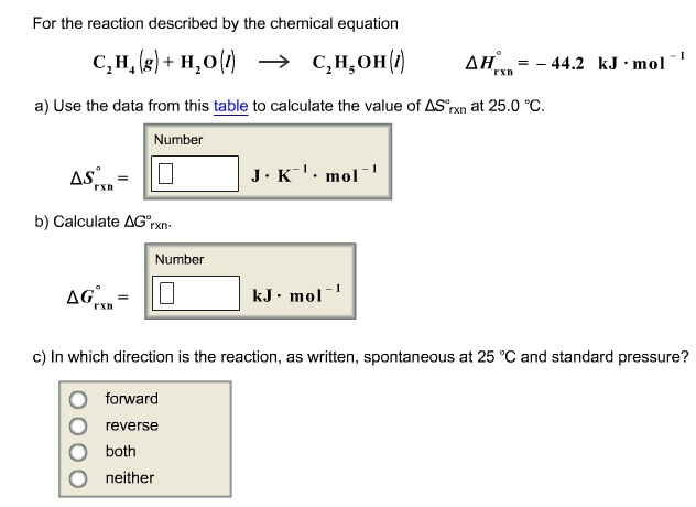 Solved For the reaction described by the chemical equation Chegg