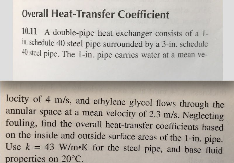 Solved Overall HeatTransfer Coefficient 10.11 A doublepipe