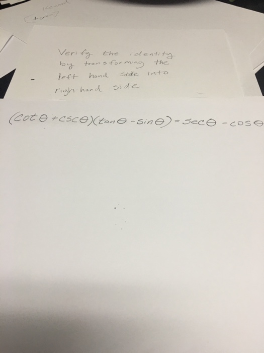 Solved Verify the identity by transforming the left hand | Chegg.com