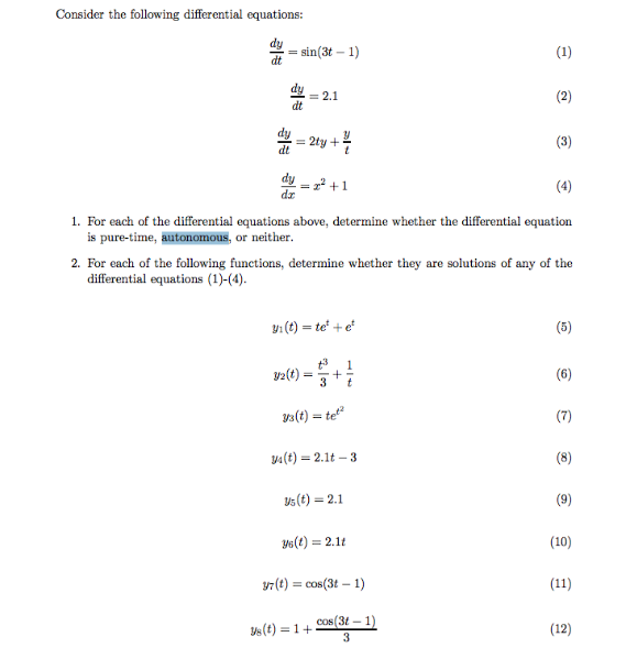 Solved Consider the following differential equations: dy / | Chegg.com