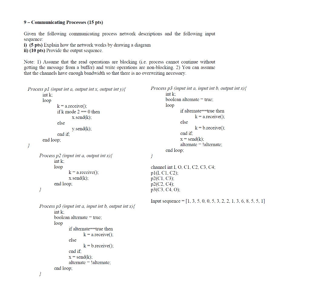 Solved 9 - Communicating Processes (15 pts) Given the | Chegg.com