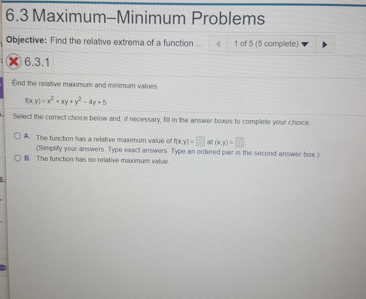 Solved 6.3 Maximum-Minimum Problems Objective: Find the | Chegg.com
