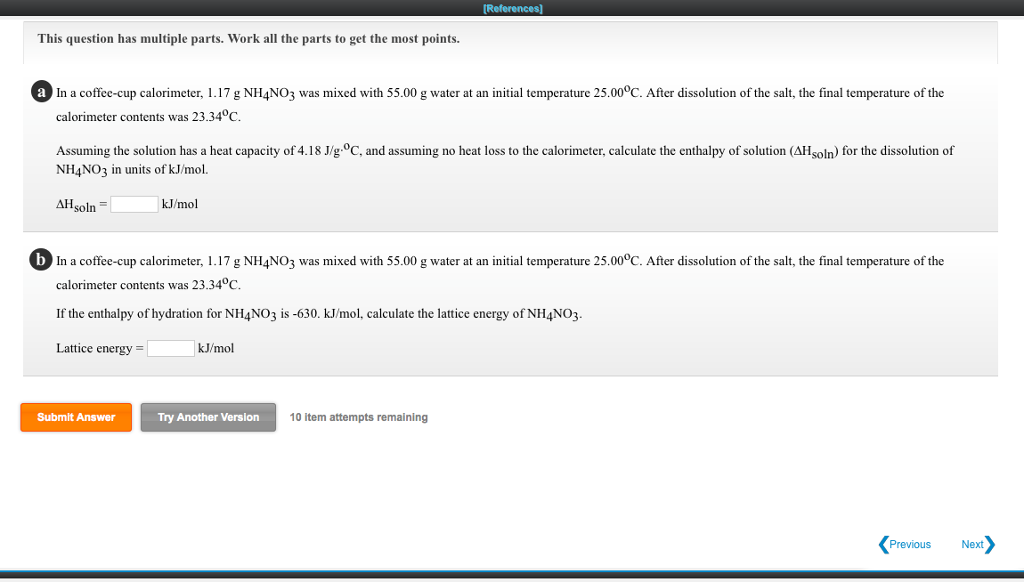 Question: In a coffee-cup calorimeter, 1.17 g NH_4NO_3 was mixed with