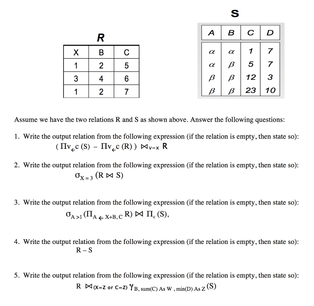Assume We Have The Two Relations R And S As Shown | Chegg.com
