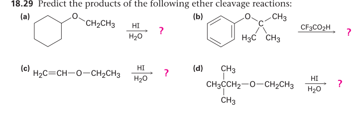 Predict the products of the following ether cleava