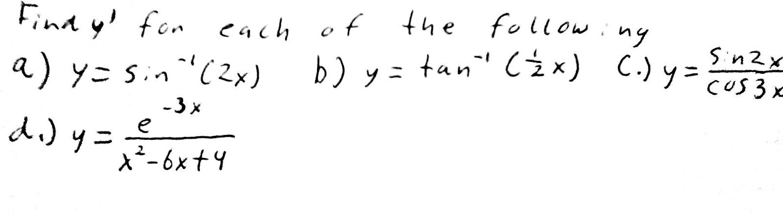 Solved Foray' for each of the following y = sin^-1(2x) y = | Chegg.com