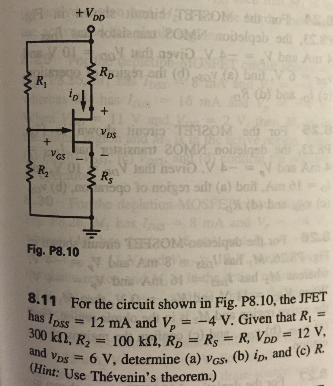Solved 8.11 For the circuit shown in Fig. P8.10, the JFET | Chegg.com