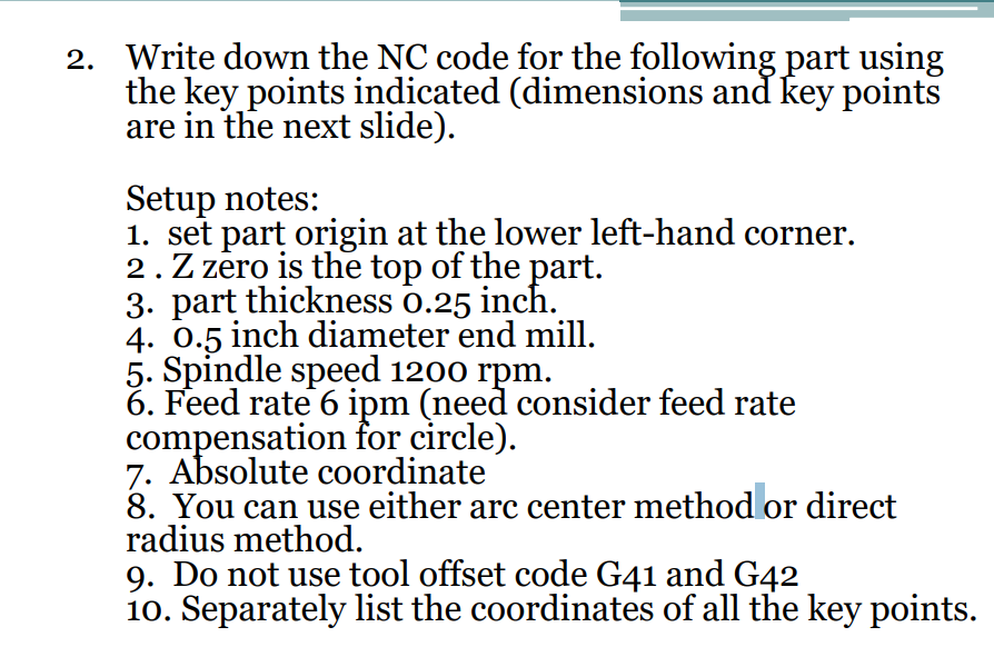 Solved Write down the NC code for the following part using | Chegg.com
