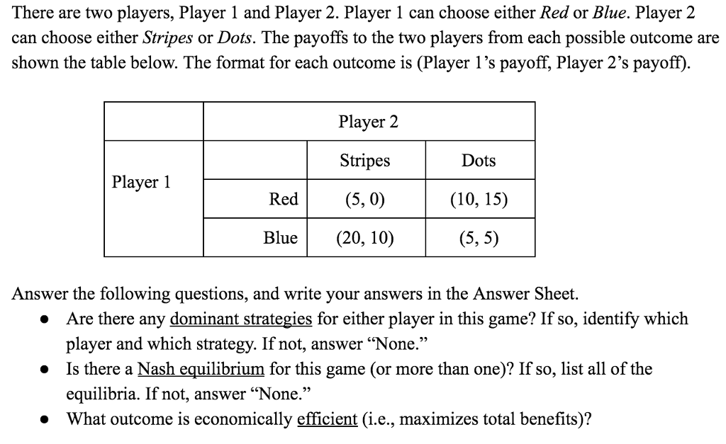 Solved There Are Two Players, Player 1 And Player 2. Player | Chegg.com