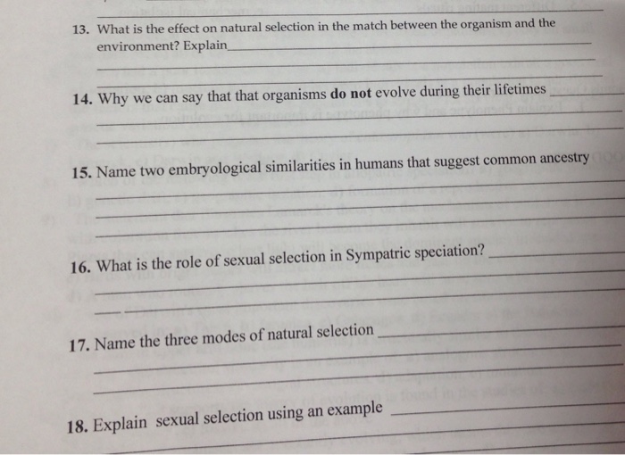 Solved What is the effect on natural selection in the match | Chegg.com