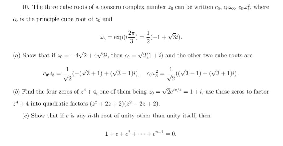 Solved The three cube roots of a nonzero complex number z_0 | Chegg.com