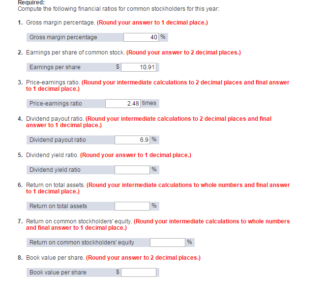 Solved Required Compute the following financial ratios for | Chegg.com