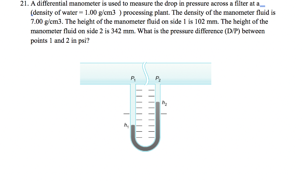 Solved 21. A differential manometer is used to measure the
